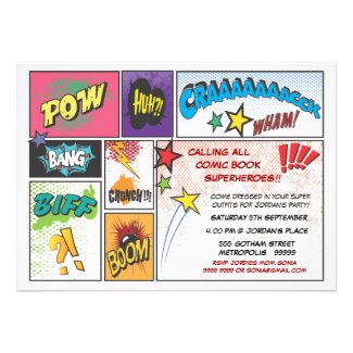 Vintage Comic Book Strip Super Hero Party Invite