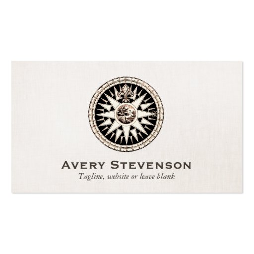 Vintage Compass Professional Linen Look Business Card Templates (front side)