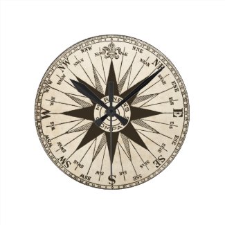 Vintage Compass Rose Wall Clock