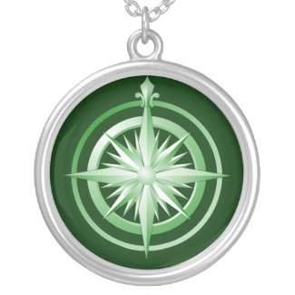 Vintage Compass Sterling Silver Necklace Green