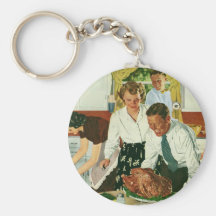 Vintage Cooking Thanksgiving Dinner in the Kitchen Keychain