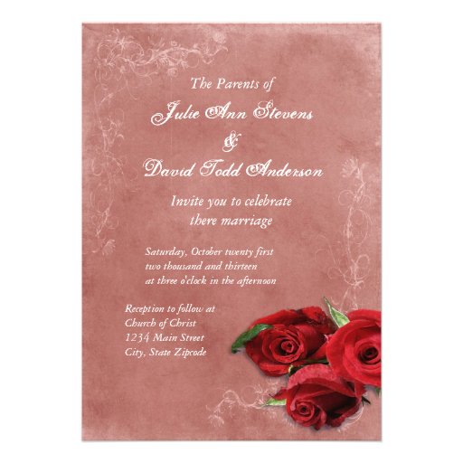 Vintage Coral Rose Wedding Personalized Announcement