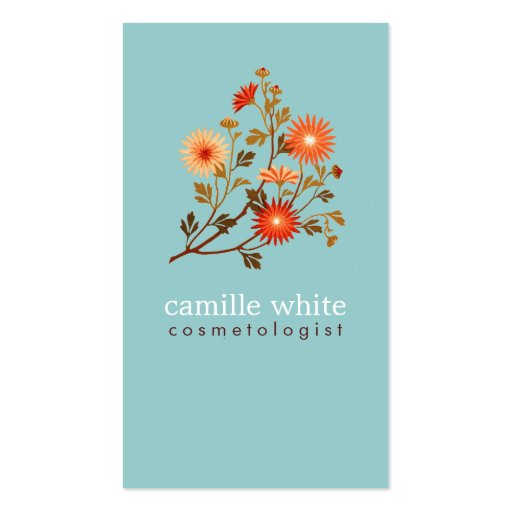 Vintage Cosmetologist Colorful Orange Red Flowers Business Card Templates (front side)