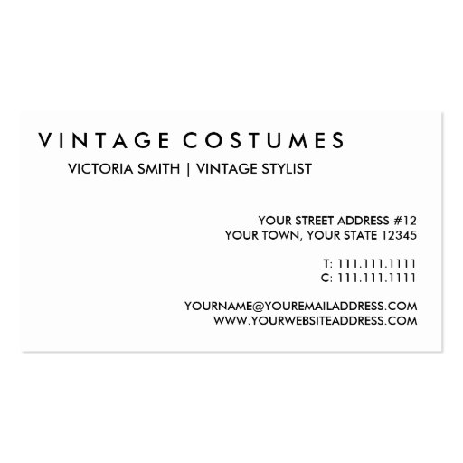 Vintage Costume Designer / Vintage Clothing Shop Business Card Templates (back side)