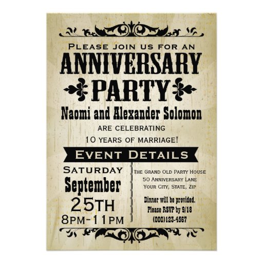 Vintage Country Anniversary Party Invitation (front side)