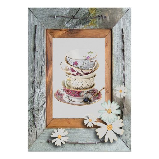 Vintage Country Bridal Shower Tea Party Invitation