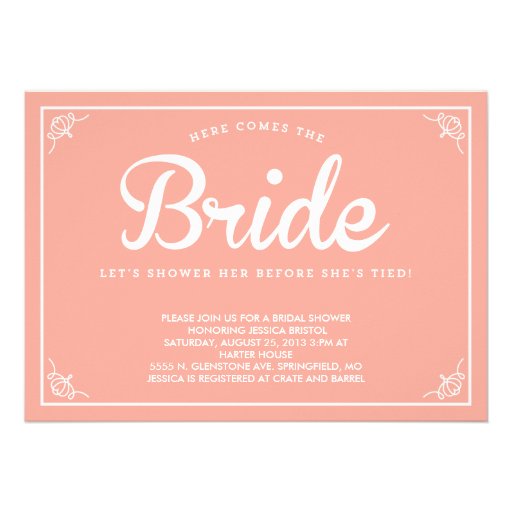 Vintage, Country Brown Peach/Pin Shower Invitation