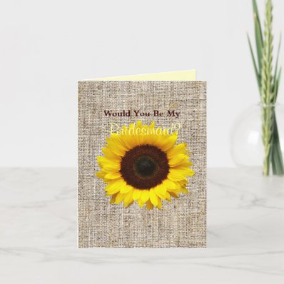 vintage country burlap  yellow sunflower wedding card