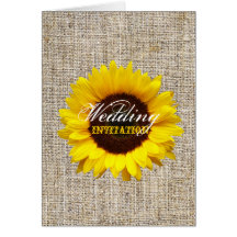 vintage country burlap  yellow sunflower wedding card
