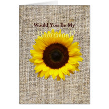 vintage country burlap  yellow sunflower wedding card