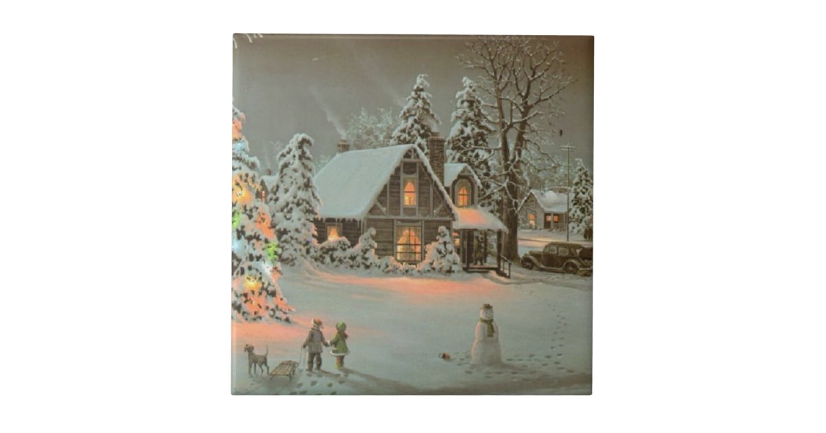 vintage country christmas scene ceramic tile zazzle christmas office party invitations