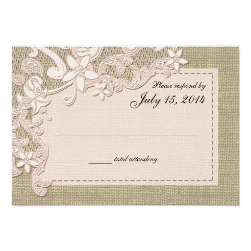 Vintage Country Lace Design and Burlap Blush Invitations