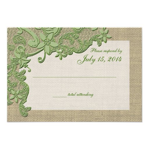 Vintage Country Lace Design and Burlap Green Custom Invitations