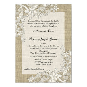 Vintage Country Lace Design and Burlap 5x7 Paper Invitation Card