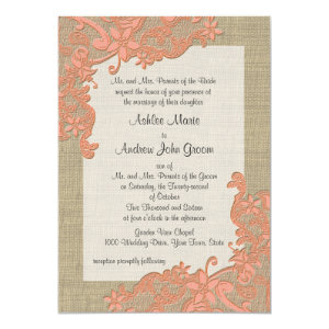 Vintage Country Lace Design Coral 5x7 Paper Invitation Card