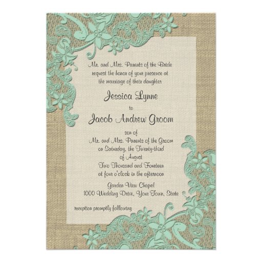Vintage Country Lace Design Mint Green Personalized Announcement