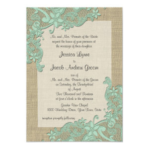 Vintage Country Lace Design Mint Green 5x7 Paper Invitation Card
