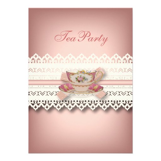 vintage country lace pink  floral teacup tea party custom invitations