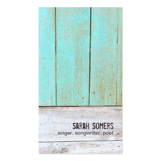 Vintage Country Nature Rustic Turquoise Wood Business Cards (front side)