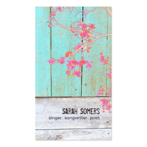 Vintage Country Nature Rustic Turquoise Wood No. 2 Business Card (front side)
