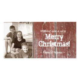 Vintage Country Red Barn Wood Photo Christmas Card Picture Card