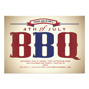 Vintage Country Rustic July 4th BBQ Invitation