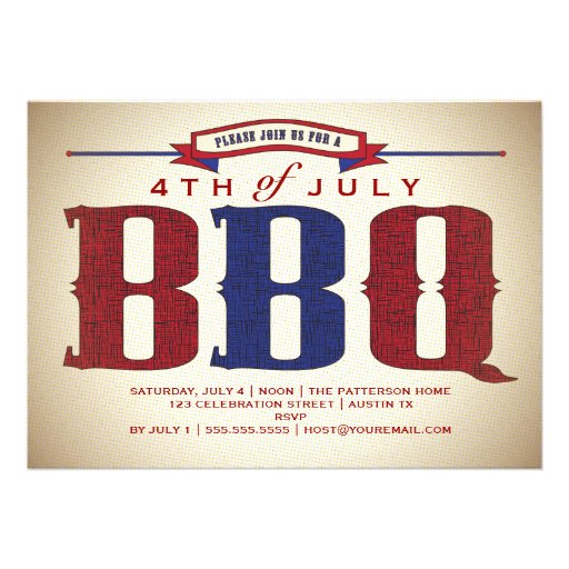 Vintage Country Rustic July 4th BBQ Invitation (front side)