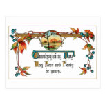 Vintage Country Scene and Thanksgiving Greeting Post Card