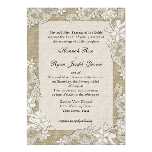 Vintage Country Style Lace Design and Burlap Custom Announcements