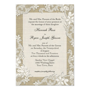 Vintage Country Style Lace Design and Burlap 5x7 Paper Invitation Card