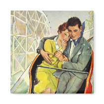 Vintage Couple on a Roller Coaster Ride Fridge Magnets