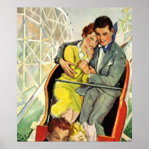 Vintage Couple on a Roller Coaster Ride Poster