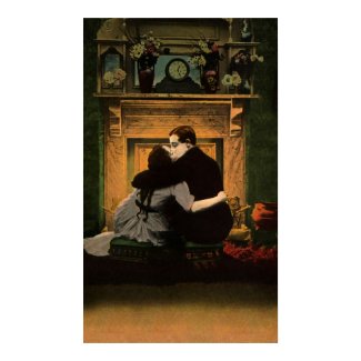 Vintage Couple Sitting by a Romantic Fireplace print