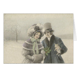 Vintage Couple with Baby Pig Card