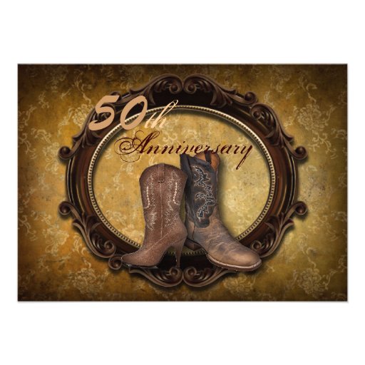 vintage Cowboy Boots Country 50th anniversary Invites