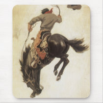 Vintage Cowboy on a Bucking Bronco Horse Mousepad