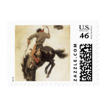 Vintage Cowboy on a Bucking Bronco Horse Postage Stamp