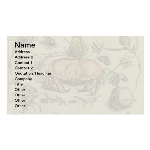 Vintage Crab, Botanicals, Insects, and Flowers Business Card Templates