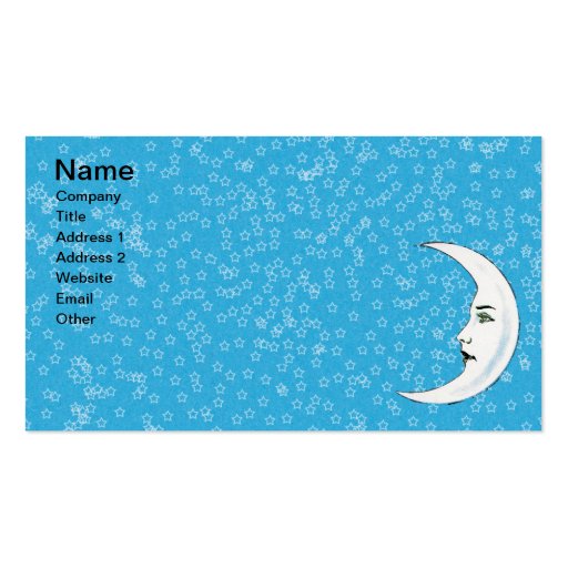 Vintage Crescent White Moon Face White Stars Business Card Template (front side)