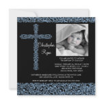 Vintage Cross Photo Baptism Inviation Baby Boy Invite