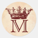 Vintage Crown Monogram Round Stickers