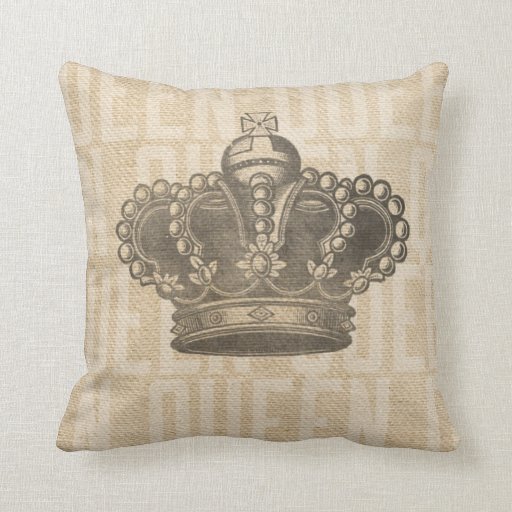Vintage Crown on Burlap Queen Throw Pillow Zazzle