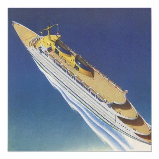 Vintage Cruise Ship in the Ocean Seen from Above Announcement (front side)