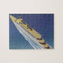 Vintage Cruise Ship in the Ocean Seen from Above Jigsaw Puzzle