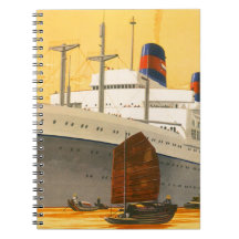 Vintage Cruise Ship to the Orient with Junks Boats Note Books