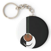 Vintage Cup of Coffee; Black and White Art Deco Key Chain