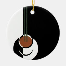 Vintage Cup of Coffee; Black and White Art Deco Christmas Tree Ornaments