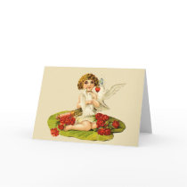 Vintage Cupid on Lily Pad Greeting Cards