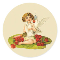 Vintage Cupid on Lily Pad Sticker