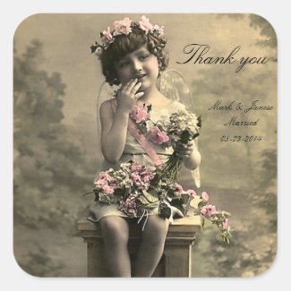 Vintage Cupid Thank You Stickers
